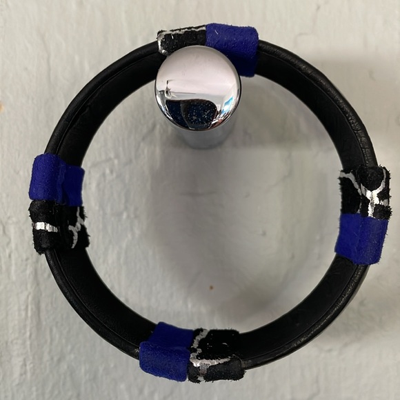 Black Leather and Blue Suede Bracelet / Bangle 🖤💙🖤 - Picture 4 of 4